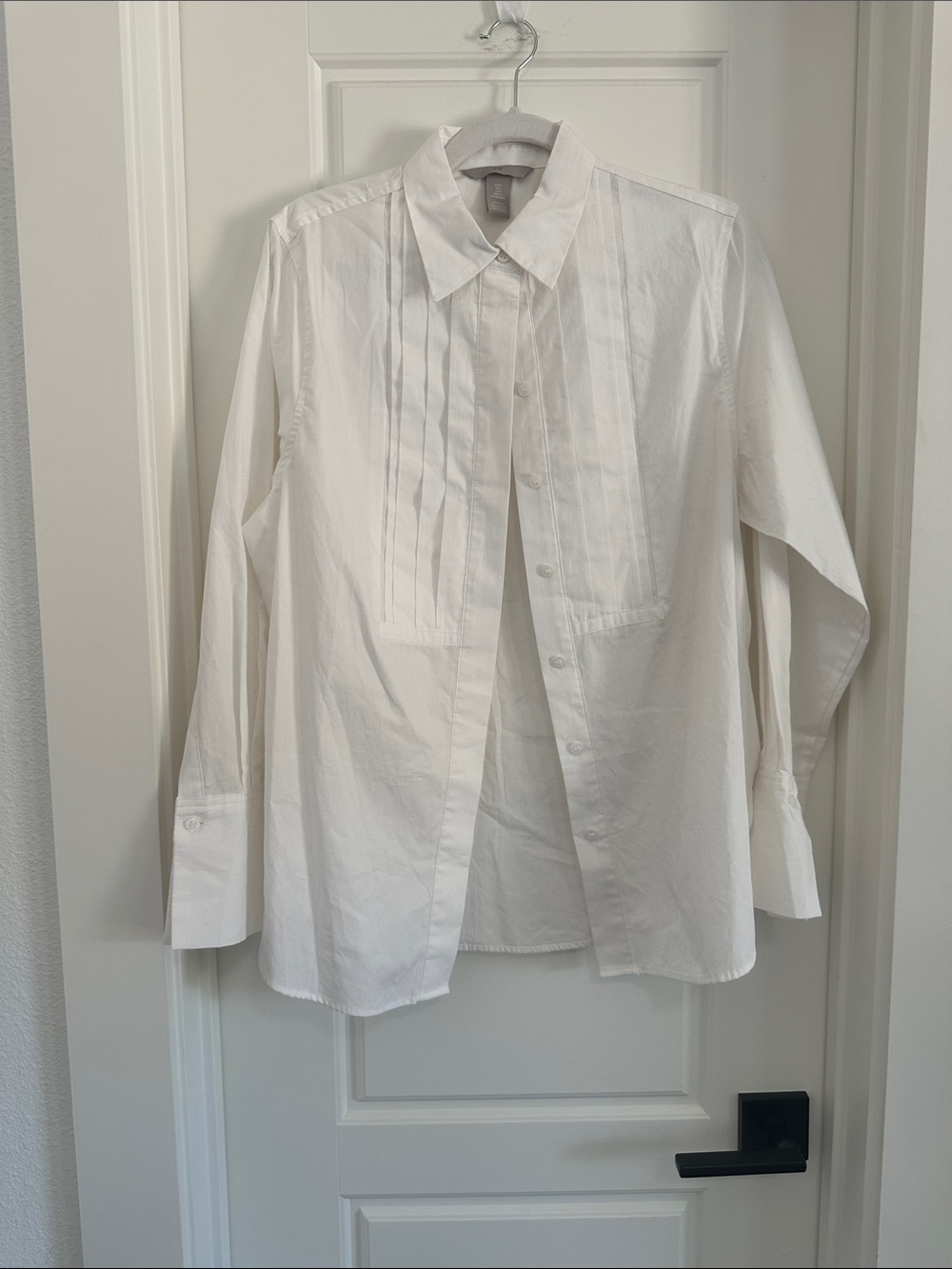 H&M White Pleated Front Button-Down Shirt